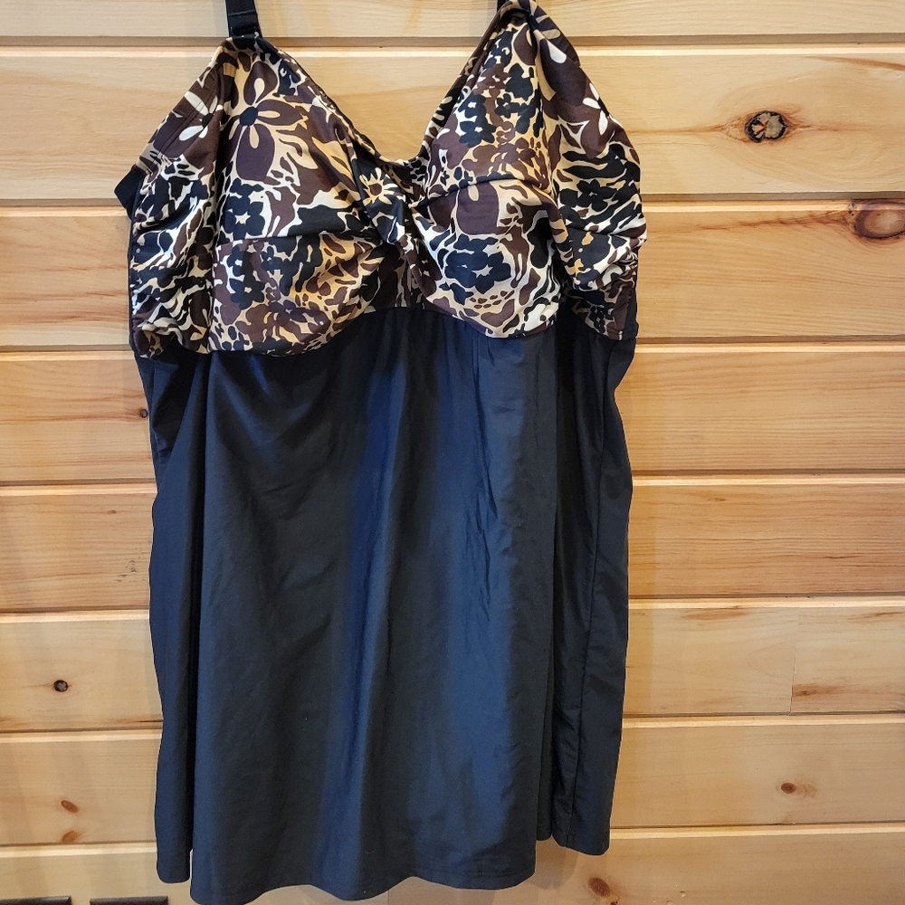 Fresh Water One Piece Removable Strap Skirted Swimsuit Slimming Black 30W